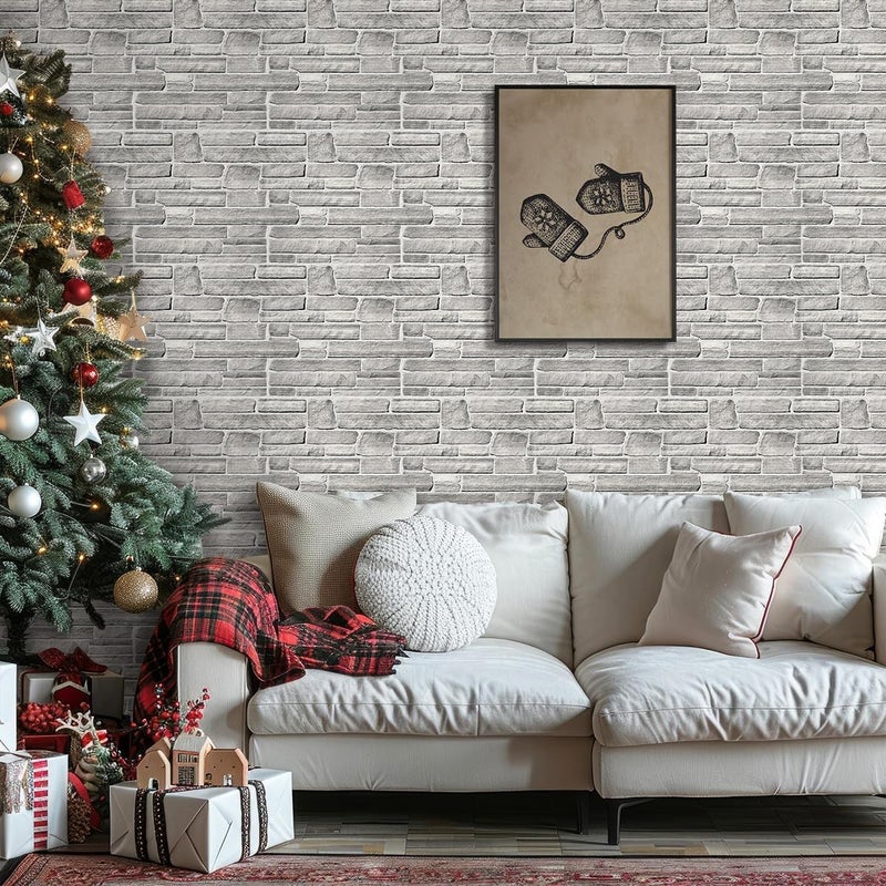 COMSTICKC 3D Faux Stone Wall Panel Peel and Stick Wall Tiles, 10 Pcs of 12"X12", Ultra-Light Thin PVC Rock Adhesive Fake Stone Wallpaper Paneling Backsplash Interior Decor, Gray - Image 2
